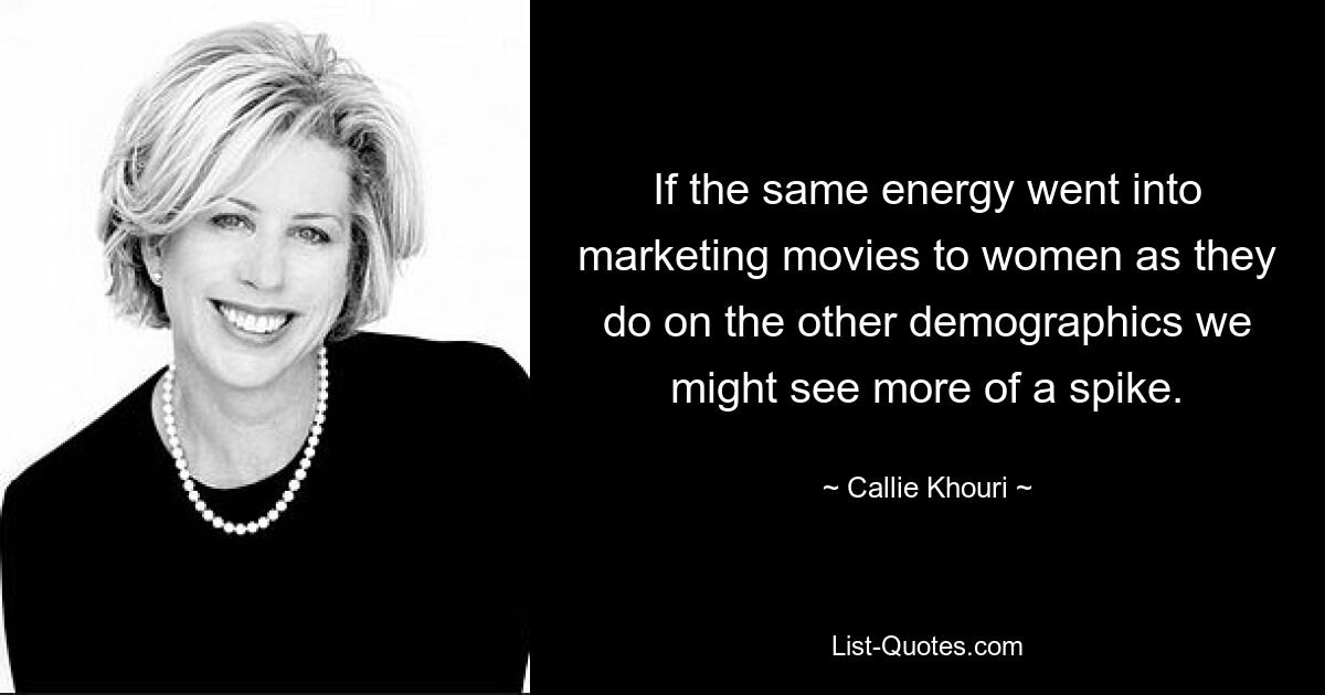 If the same energy went into marketing movies to women as they do on the other demographics we might see more of a spike. — © Callie Khouri