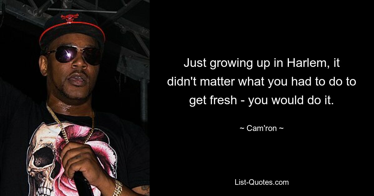 Just growing up in Harlem, it didn't matter what you had to do to get fresh - you would do it. — © Cam'ron