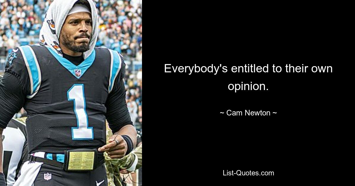 Everybody's entitled to their own opinion. — © Cam Newton