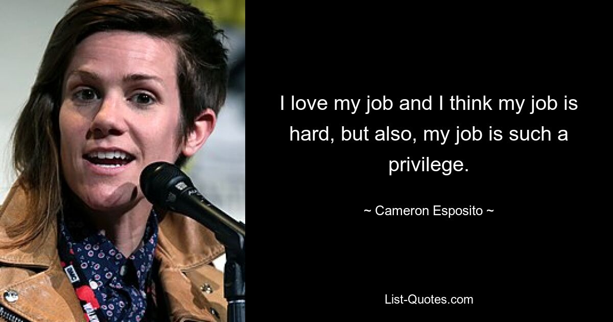 I love my job and I think my job is hard, but also, my job is such a privilege. — © Cameron Esposito