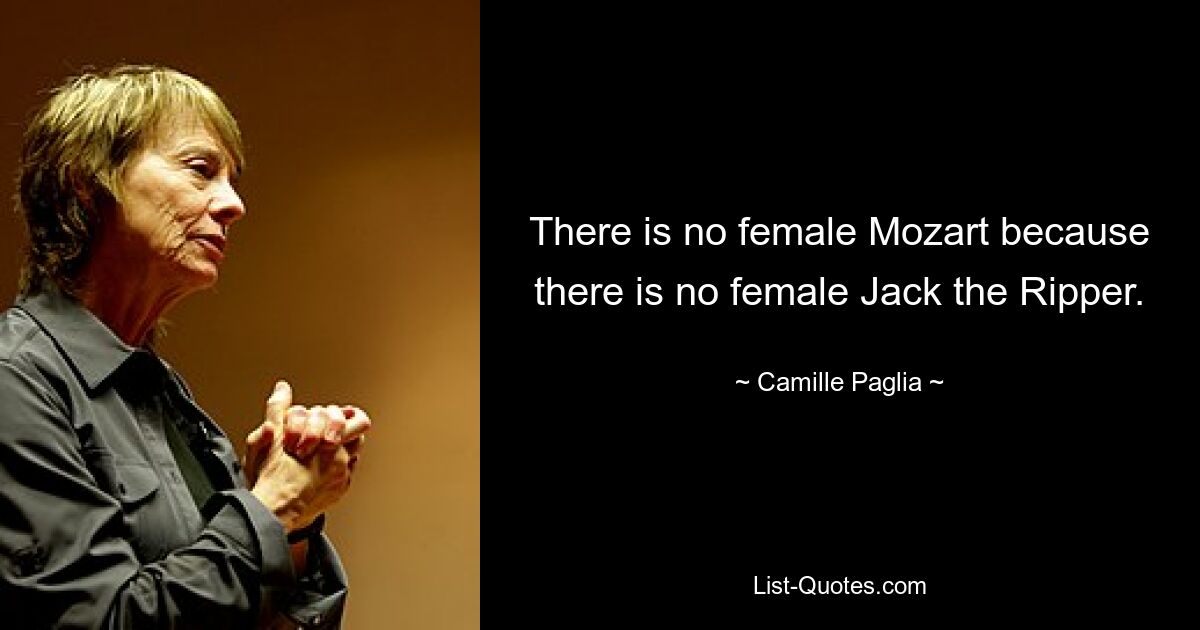 There is no female Mozart because there is no female Jack the Ripper. — © Camille Paglia