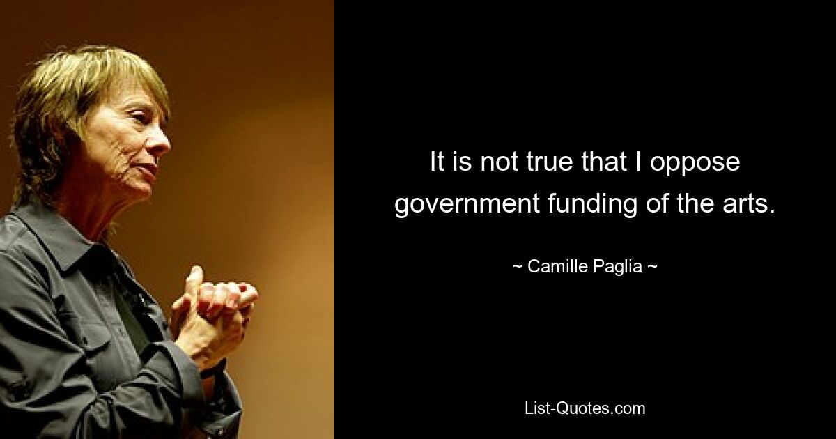 It is not true that I oppose government funding of the arts. — © Camille Paglia