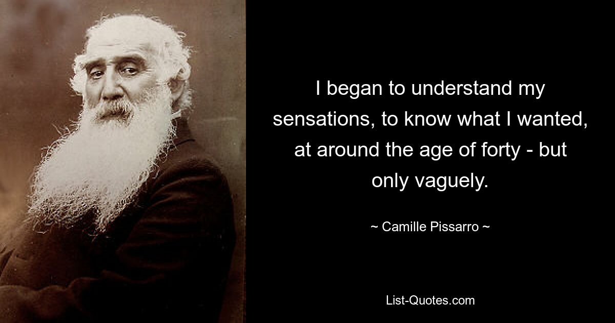 I began to understand my sensations, to know what I wanted, at around the age of forty - but only vaguely. — © Camille Pissarro