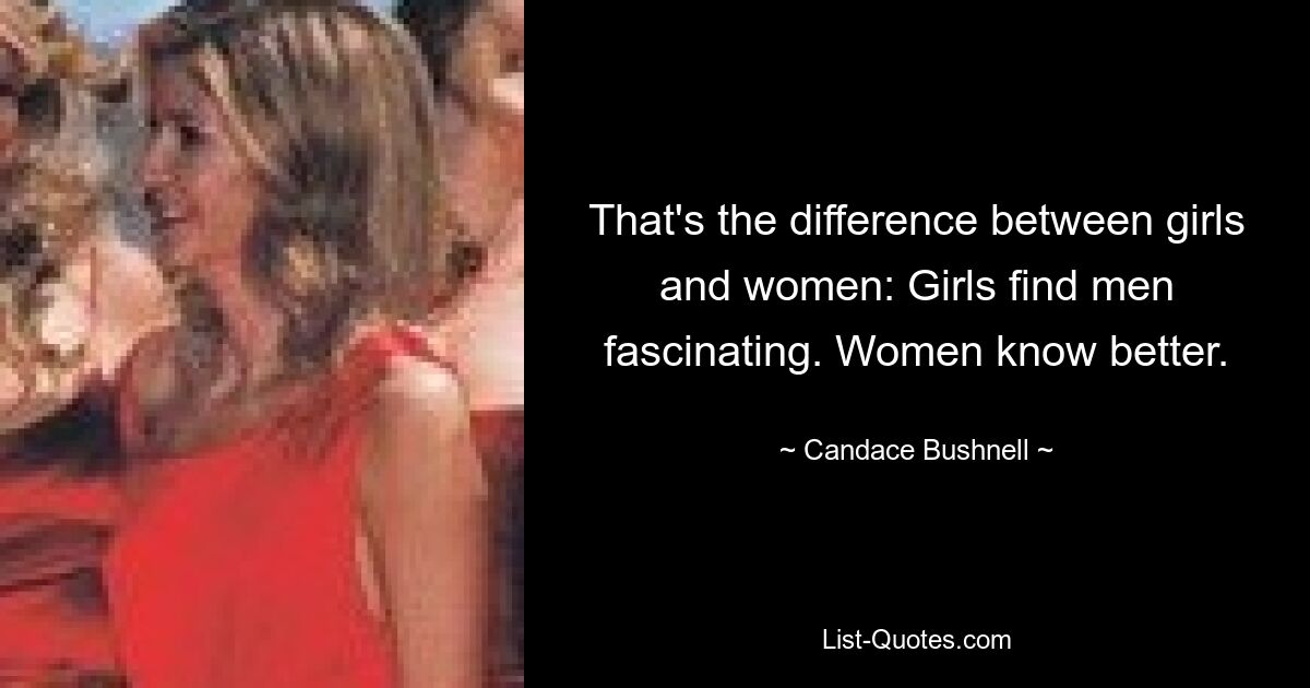 That's the difference between girls and women: Girls find men fascinating. Women know better. — © Candace Bushnell