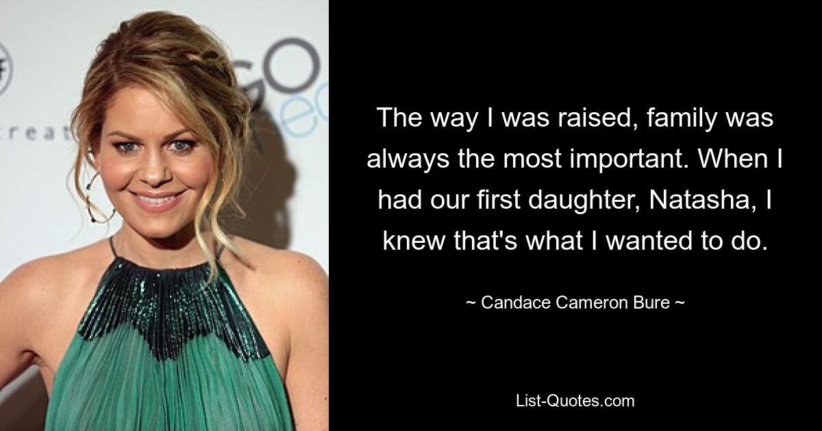 The way I was raised, family was always the most important. When I had our first daughter, Natasha, I knew that's what I wanted to do. — © Candace Cameron Bure