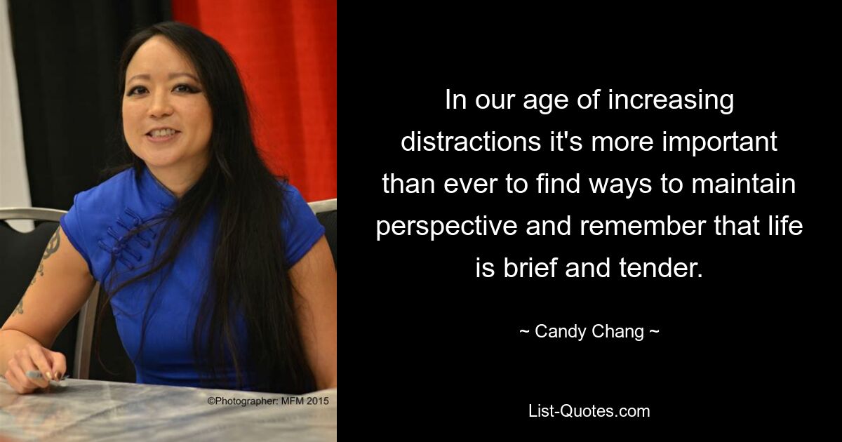 In our age of increasing distractions it's more important than ever to find ways to maintain perspective and remember that life is brief and tender. — © Candy Chang