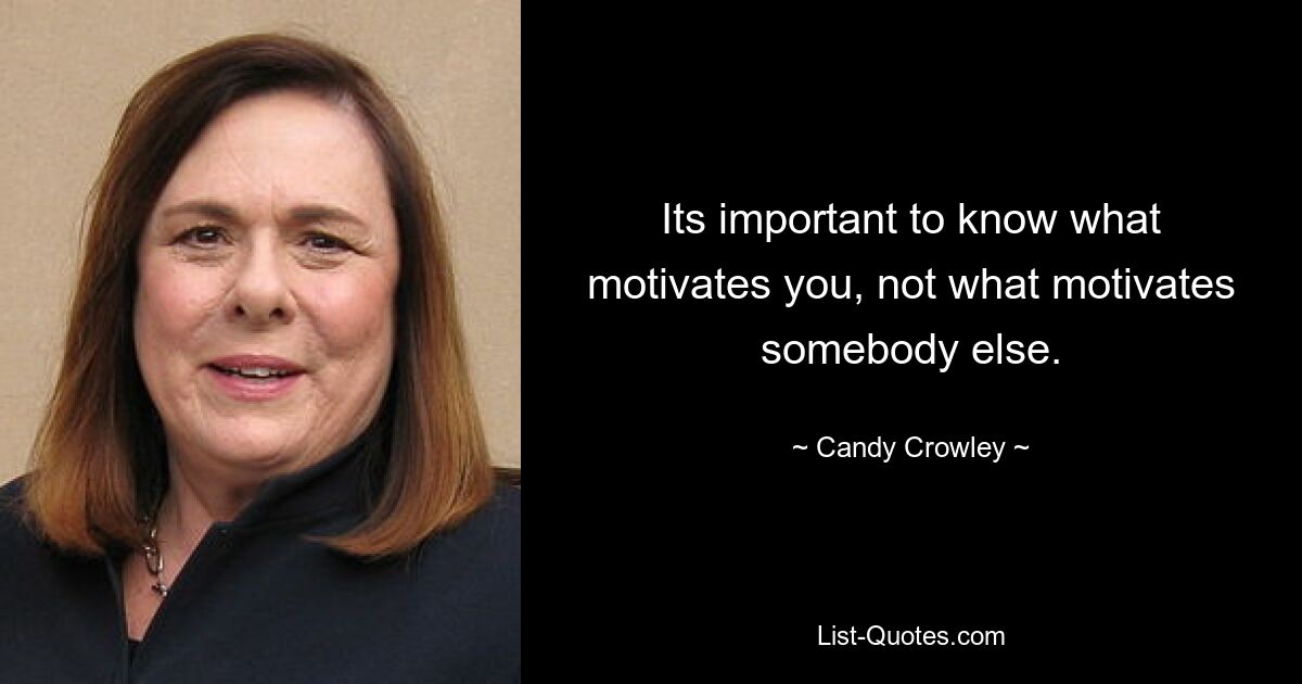 Its important to know what motivates you, not what motivates somebody else. — © Candy Crowley