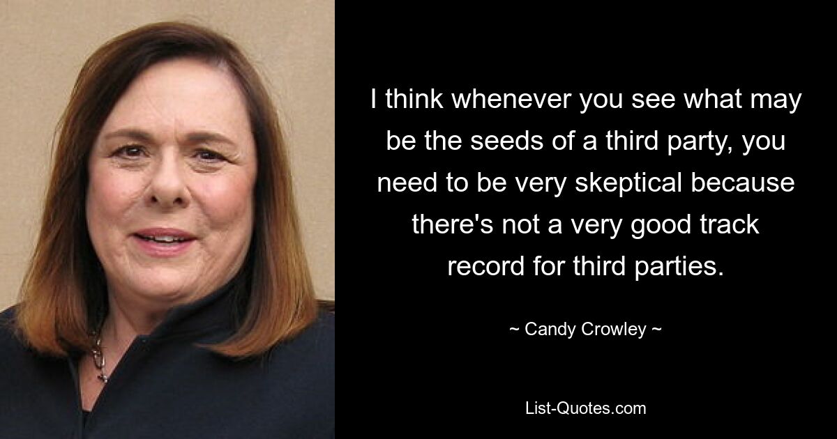 I think whenever you see what may be the seeds of a third party, you need to be very skeptical because there's not a very good track record for third parties. — © Candy Crowley