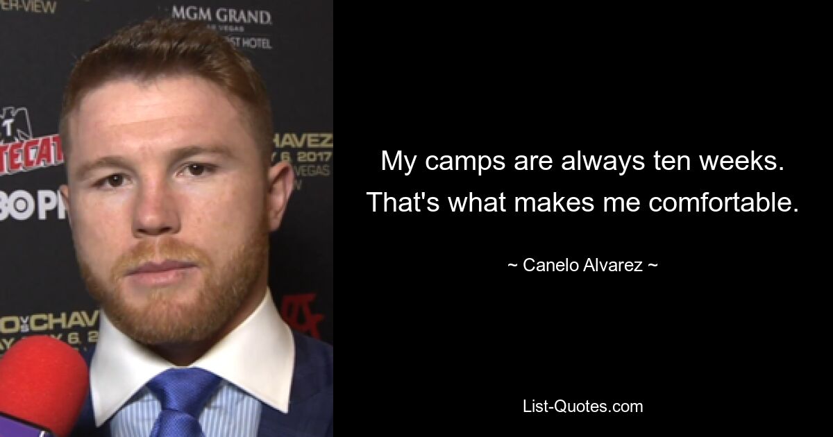 My camps are always ten weeks. That's what makes me comfortable. — © Canelo Alvarez