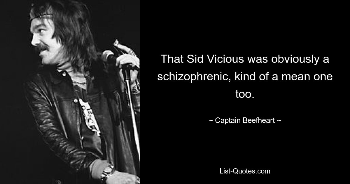 That Sid Vicious was obviously a schizophrenic, kind of a mean one too. — © Captain Beefheart