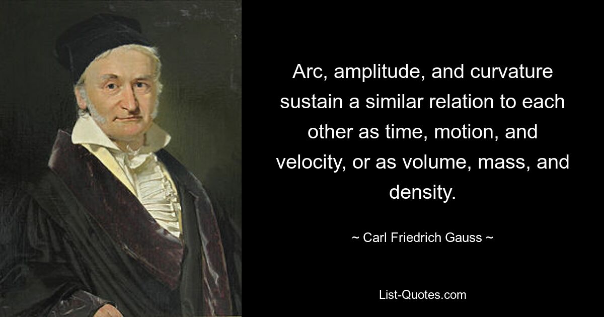 Arc, amplitude, and curvature sustain a similar relation to each other as time, motion, and velocity, or as volume, mass, and density. — © Carl Friedrich Gauss