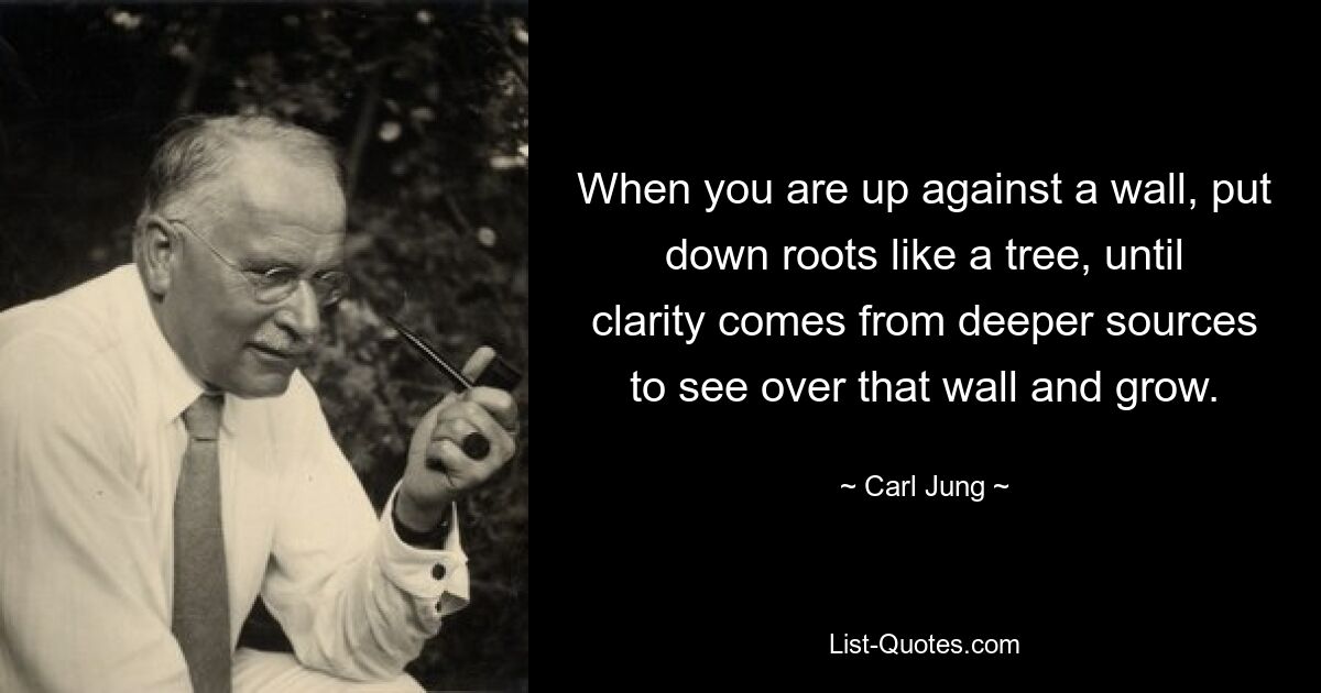 When you are up against a wall, put down roots like a tree, until clarity comes from deeper sources to see over that wall and grow. — © Carl Jung