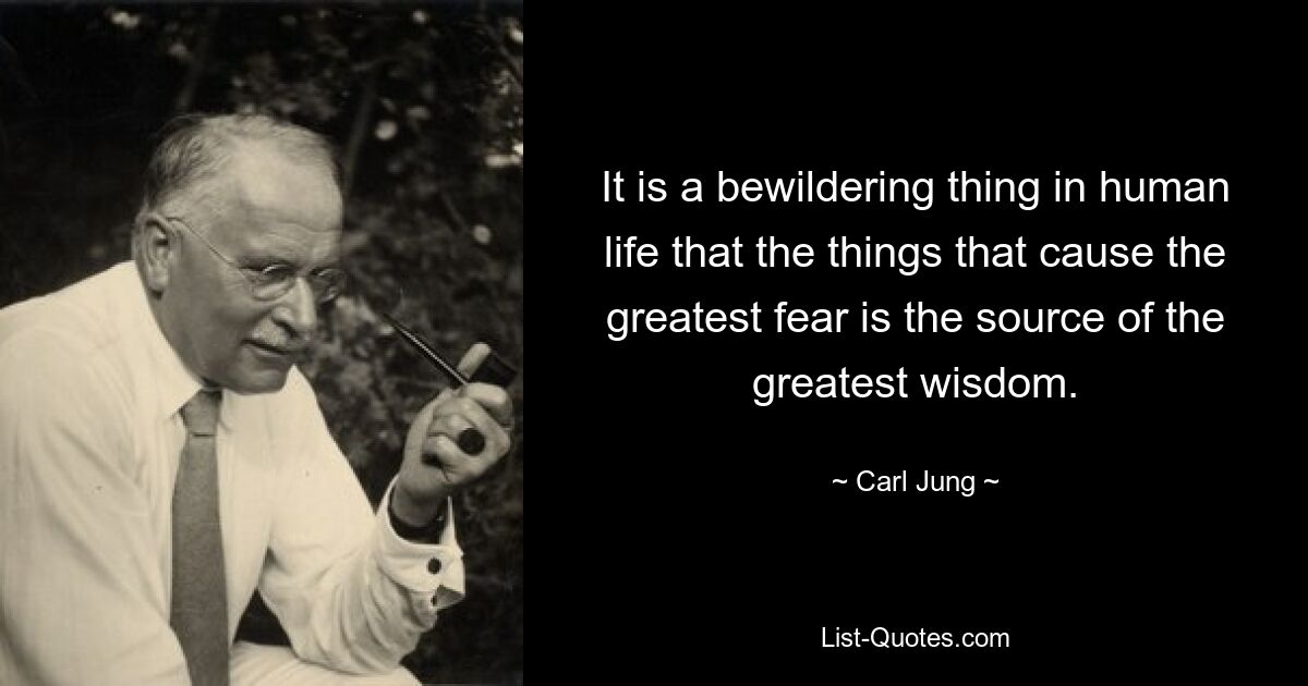 It is a bewildering thing in human life that the things that cause the greatest fear is the source of the greatest wisdom. — © Carl Jung