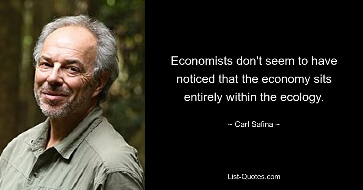 Economists don't seem to have noticed that the economy sits entirely within the ecology. — © Carl Safina