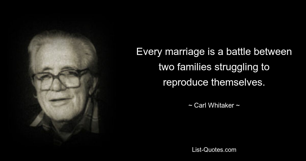 Every marriage is a battle between two families struggling to reproduce themselves. — © Carl Whitaker