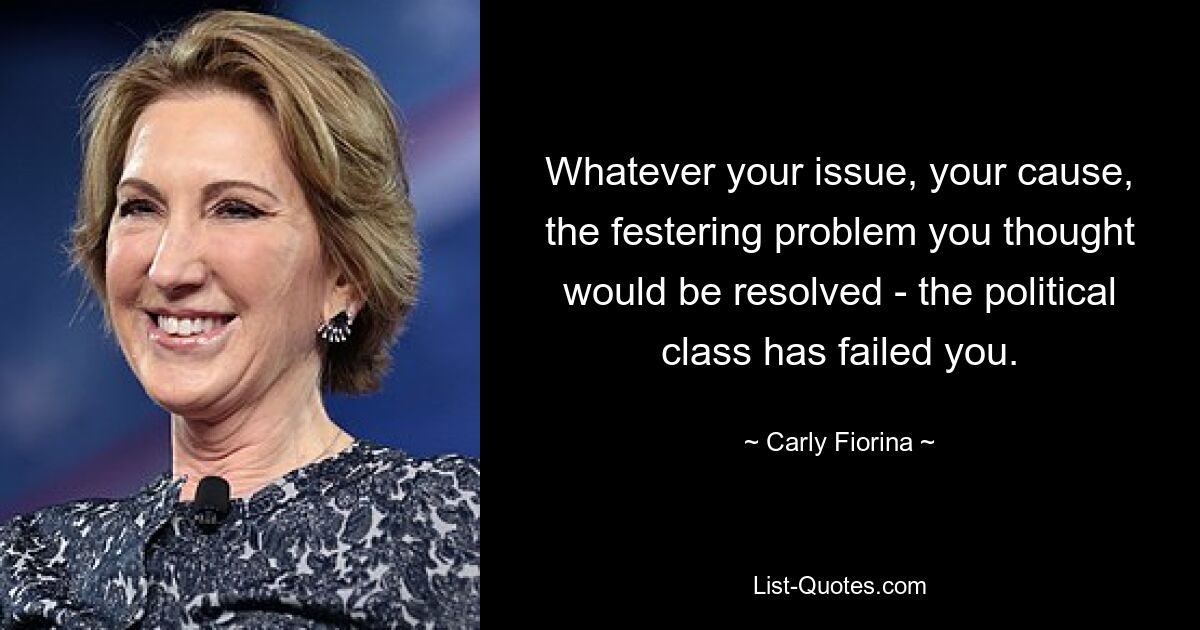 Whatever your issue, your cause, the festering problem you thought would be resolved - the political class has failed you. — © Carly Fiorina