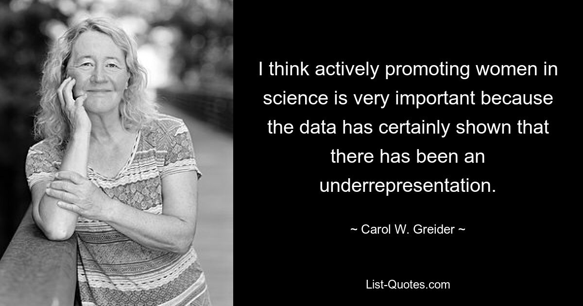 Я считаю, что активное продвижение женщин в науке очень важно, потому что данные определенно показывают, что их представленность недостаточна. — © Кэрол В. Грейдер
