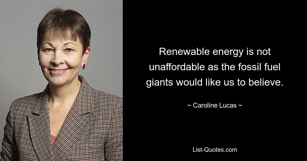 Renewable energy is not unaffordable as the fossil fuel giants would like us to believe. — © Caroline Lucas