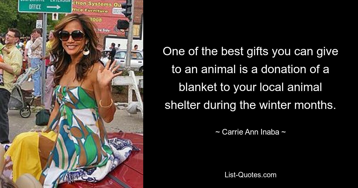 One of the best gifts you can give to an animal is a donation of a blanket to your local animal shelter during the winter months. — © Carrie Ann Inaba