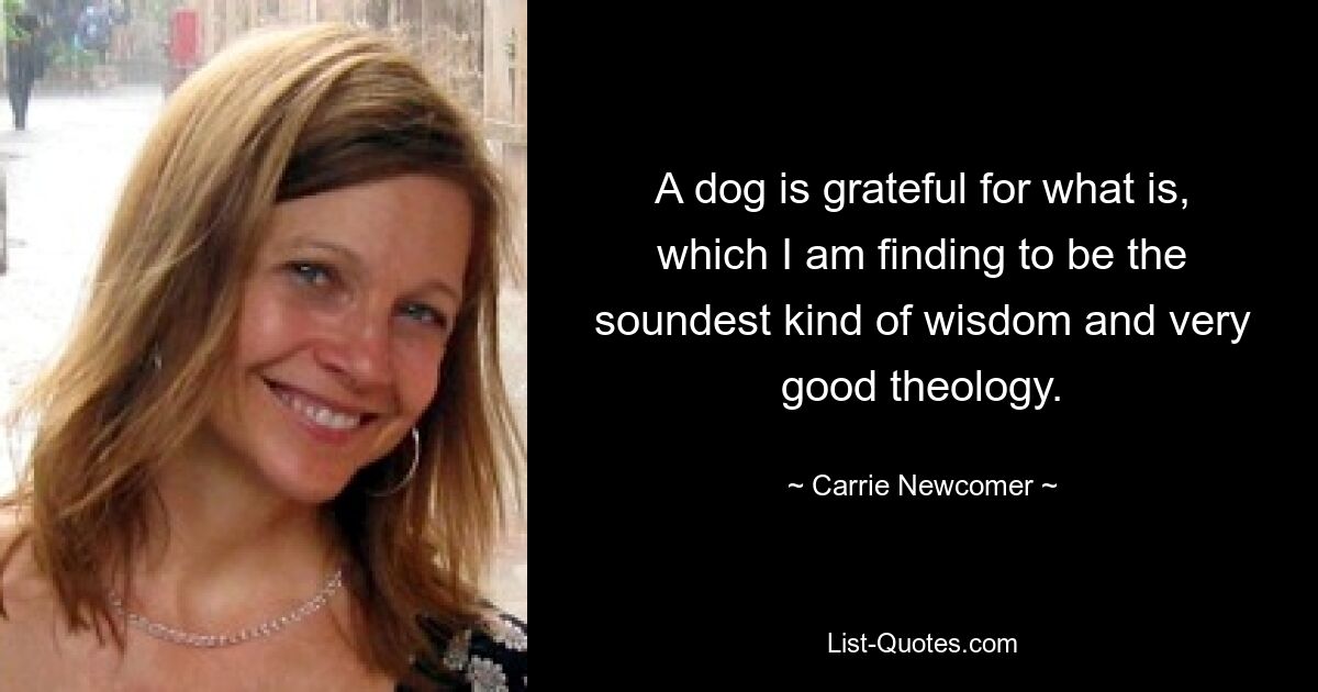 A dog is grateful for what is, which I am finding to be the soundest kind of wisdom and very good theology. — © Carrie Newcomer