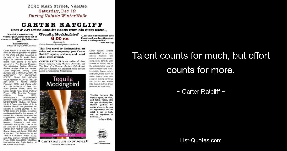 Talent counts for much, but effort counts for more. — © Carter Ratcliff