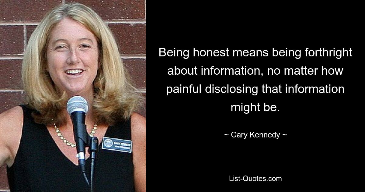 Being honest means being forthright about information, no matter how painful disclosing that information might be. — © Cary Kennedy