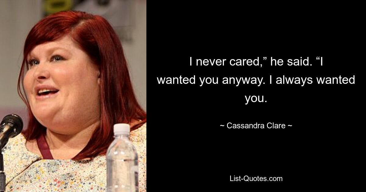 I never cared,” he said. “I wanted you anyway. I always wanted you. — © Cassandra Clare