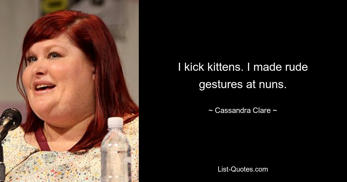 I kick kittens. I made rude gestures at nuns. — © Cassandra Clare