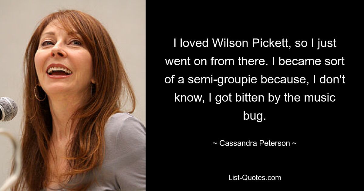 Ich liebte Wilson Pickett, also machte ich einfach weiter. Ich wurde so etwas wie ein Halb-Groupie, weil ich, ich weiß nicht, vom Musikfieber gepackt wurde. — © Cassandra Peterson