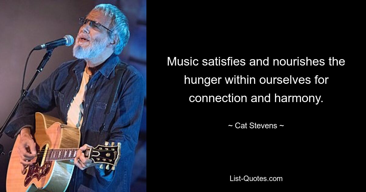 Music satisfies and nourishes the hunger within ourselves for connection and harmony. — © Cat Stevens