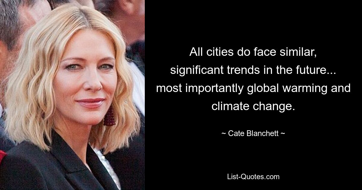 All cities do face similar, significant trends in the future... most importantly global warming and climate change. — © Cate Blanchett