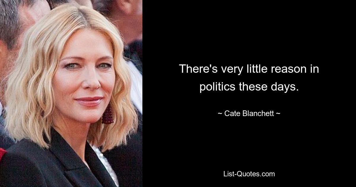 There's very little reason in politics these days. — © Cate Blanchett