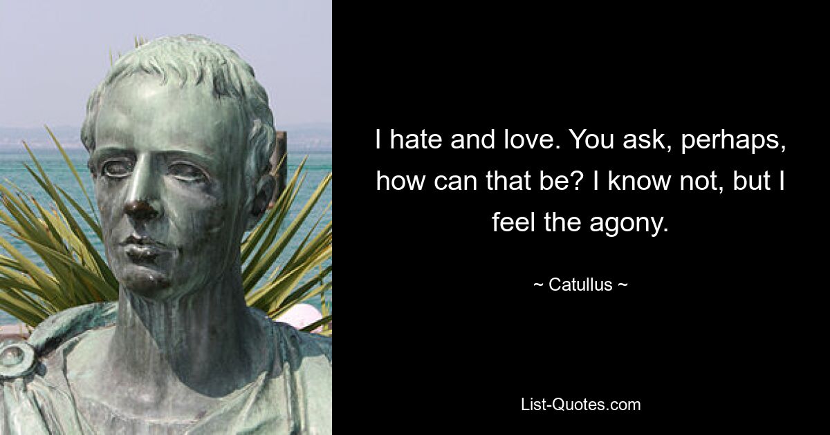 I hate and love. You ask, perhaps, how can that be? I know not, but I feel the agony. — © Catullus