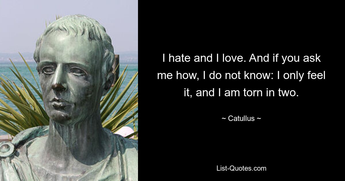 I hate and I love. And if you ask me how, I do not know: I only feel it, and I am torn in two. — © Catullus