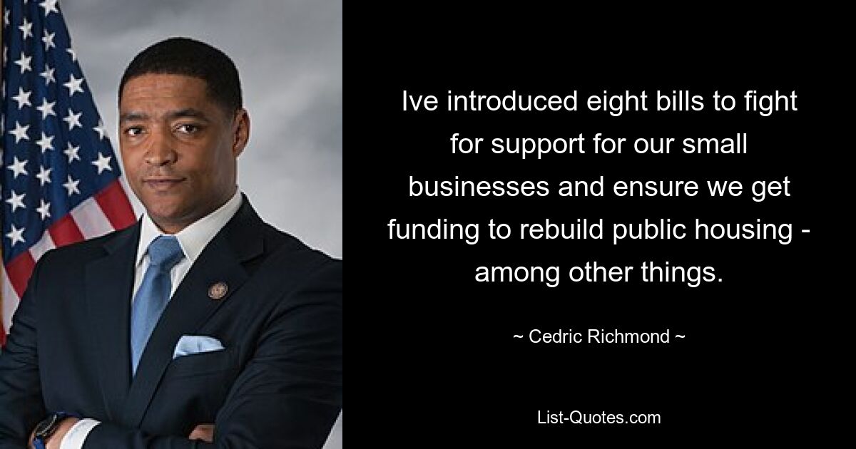 Ive introduced eight bills to fight for support for our small businesses and ensure we get funding to rebuild public housing - among other things. — © Cedric Richmond