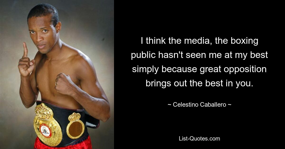 I think the media, the boxing public hasn't seen me at my best simply because great opposition brings out the best in you. — © Celestino Caballero