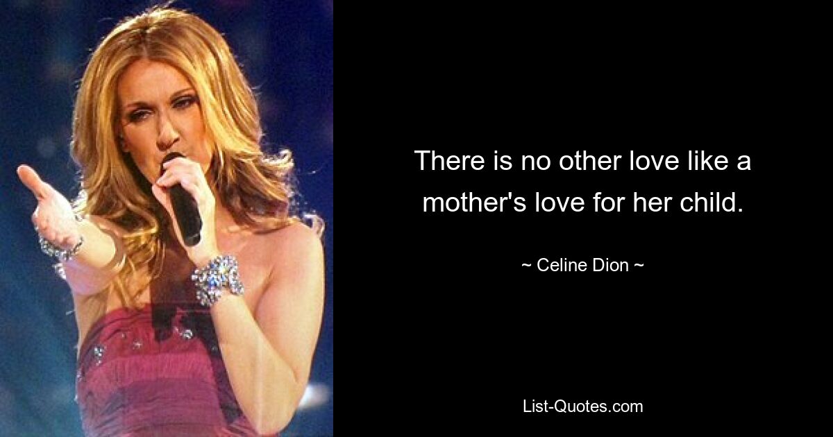 There is no other love like a mother's love for her child. — © Celine Dion