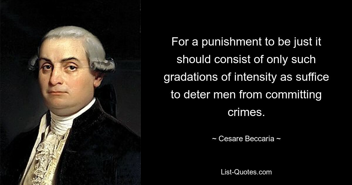 For a punishment to be just it should consist of only such gradations of intensity as suffice to deter men from committing crimes. — © Cesare Beccaria