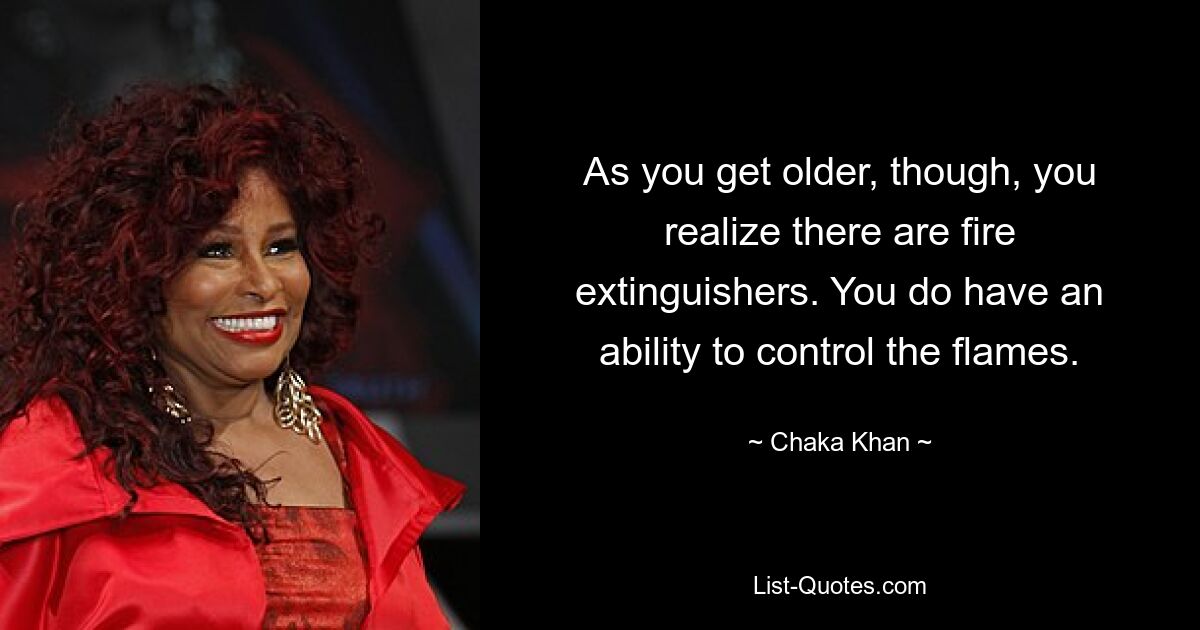 As you get older, though, you realize there are fire extinguishers. You do have an ability to control the flames. — © Chaka Khan