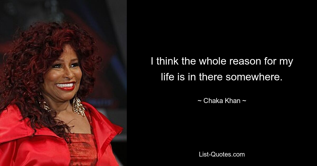 I think the whole reason for my life is in there somewhere. — © Chaka Khan