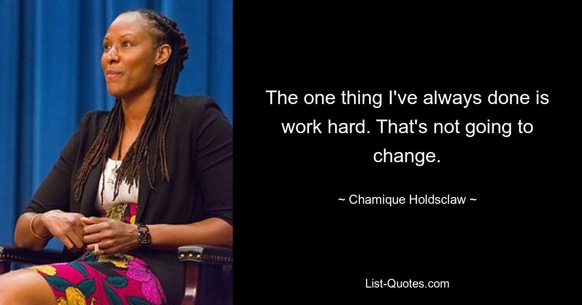 The one thing I've always done is work hard. That's not going to change. — © Chamique Holdsclaw