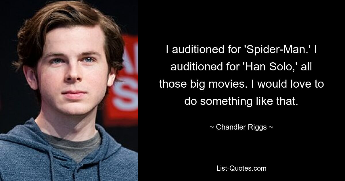 I auditioned for 'Spider-Man.' I auditioned for 'Han Solo,' all those big movies. I would love to do something like that. — © Chandler Riggs