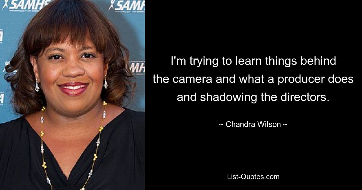 I'm trying to learn things behind the camera and what a producer does and shadowing the directors. — © Chandra Wilson