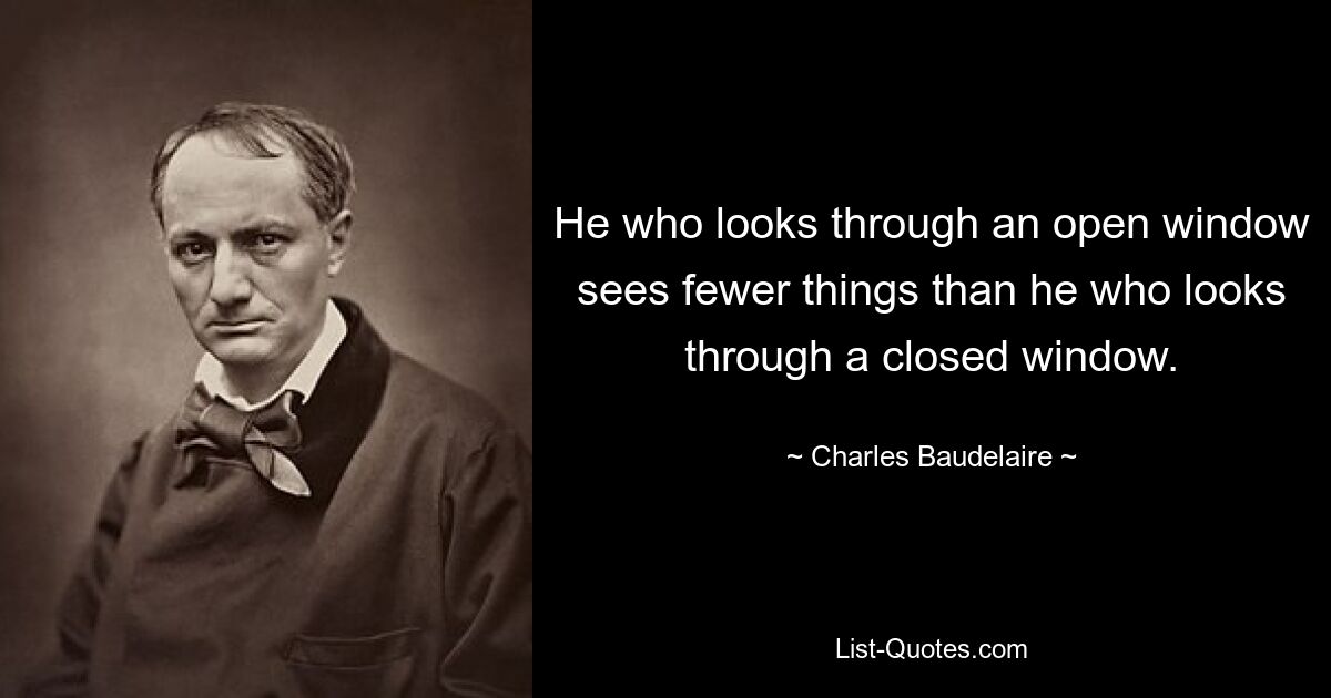 He who looks through an open window sees fewer things than he who looks through a closed window. — © Charles Baudelaire