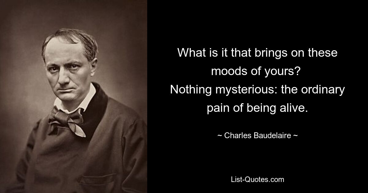 What is it that brings on these moods of yours? 
Nothing mysterious: the ordinary pain of being alive. — © Charles Baudelaire