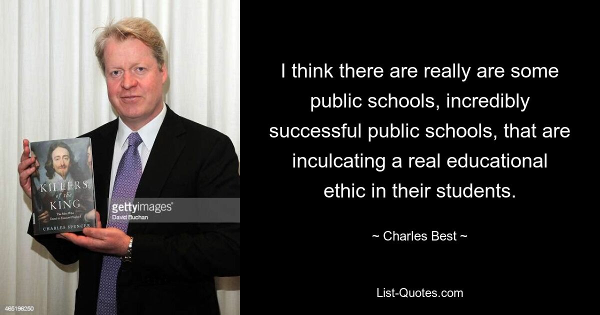 I think there are really are some public schools, incredibly successful public schools, that are inculcating a real educational ethic in their students. — © Charles Best