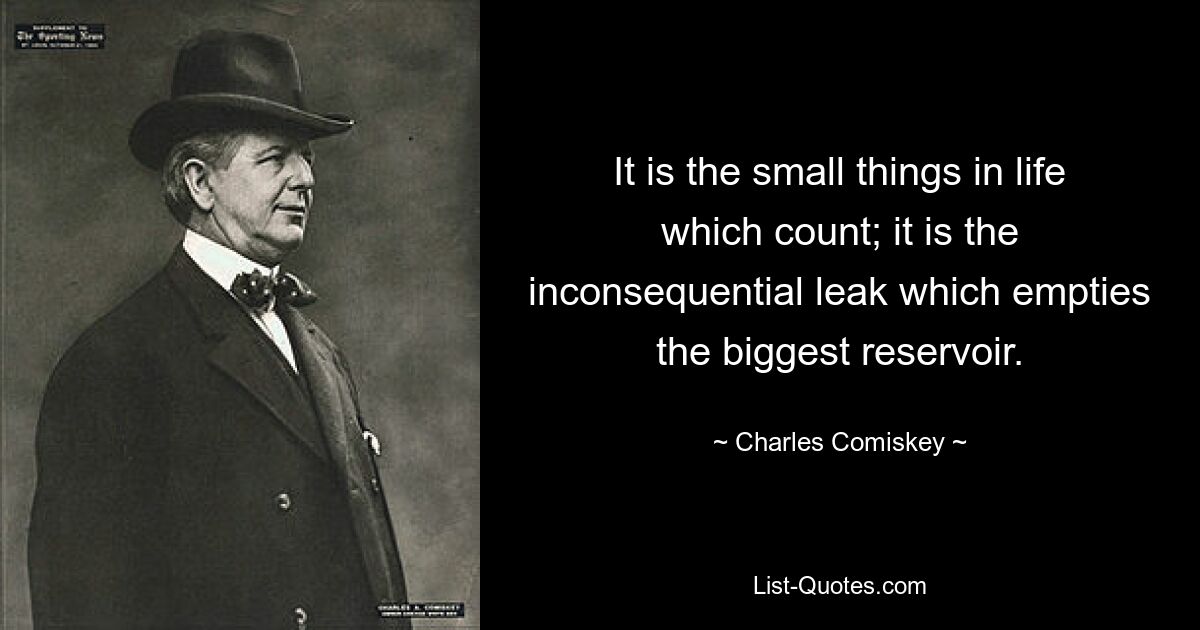 It is the small things in life which count; it is the inconsequential leak which empties the biggest reservoir. — © Charles Comiskey