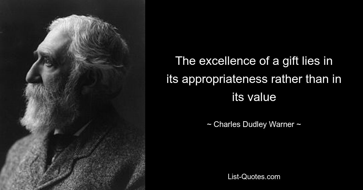 The excellence of a gift lies in its appropriateness rather than in its value — © Charles Dudley Warner