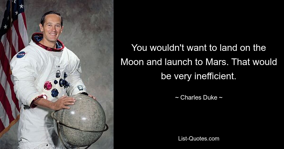 You wouldn't want to land on the Moon and launch to Mars. That would be very inefficient. — © Charles Duke