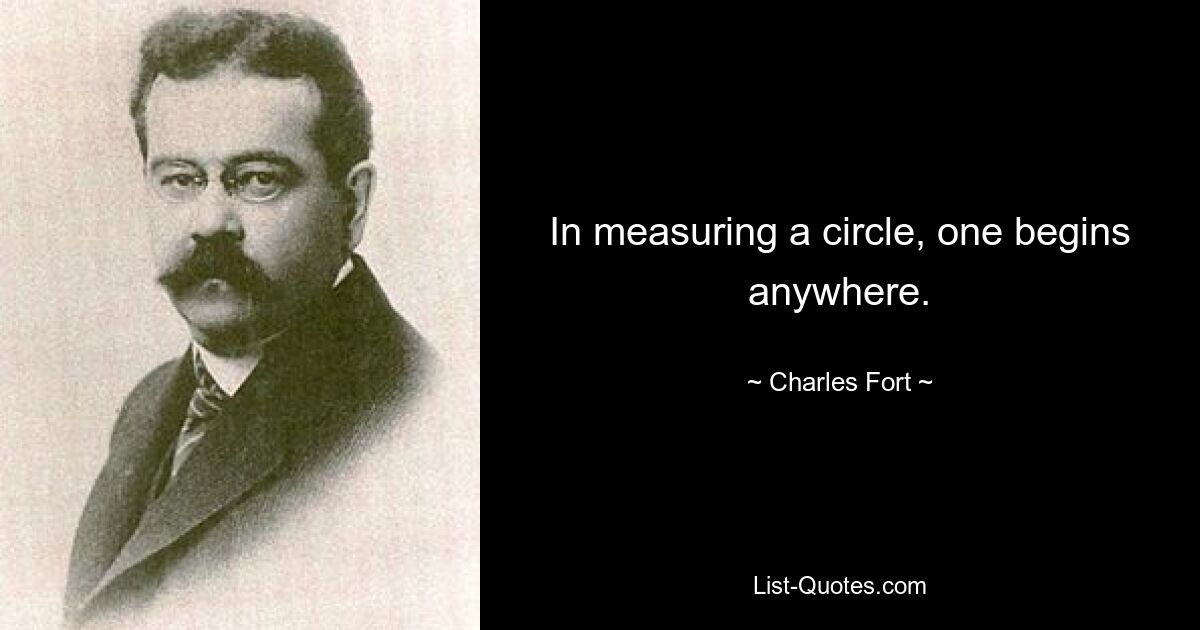 In measuring a circle, one begins anywhere. — © Charles Fort